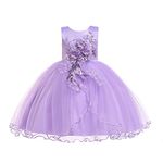 Weileenice Flower Girl Wedding Dresses Lavender Vintage Big Girl Birthday Pageant Gown Tulle Party Junior Bridesmaid Formal Evening Ball Gown 6 7 Kids Princess Elegant Prom Holiday Gowns Christmas