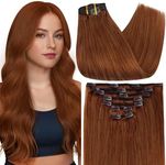 Full Shine Auburn Hair Extensions Clip in Human Hair 10 Inch Short Clip in Hair Extensions Red Hair Clip in Real Hair Extensions Invisible Hair Extensions 7 Pcs