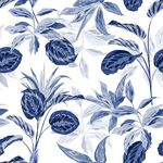 BaoHArtHome Palm Tree Leaf Navy Blue and White Floral Wallpaper Peel and Stick Tropical Wallpaper Jungle Contact Wall Paper Leaves Flower Watercolor Bathroom Removable Wallpaper 17.7in x 6.6ft