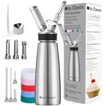 Otis Classic Whipped Cream Dispenser - Stainless Steel Whipper w/Chargers for Desserts - Professional Culinary 500ml Canisters w/ 3 Whip Decorating Nozzles