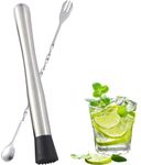 Stainless Steel Cocktail Muddler,10 inch Stainless Steel Cocktail Muddler with 1 Mixing Spoon,for Making & Creating Delicious Mojitos, & Other Fruit Based Drinks & Beverages in Various Containers