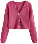 SweatyRocks Women's Long Sleeve Button Front V Neck Soft Knit Cardigan Sweaters Red Violet X-Small