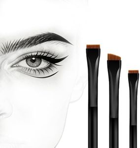 Ultra-Thin Eyebrow Brush Set - Raffaello 3Pcs Angled Precision Eyeliner Makeup Brushes, Cruelty-Free Synthetic Bristles Slanted Eyeshadow Eye Brow Tinting Kit (Black)