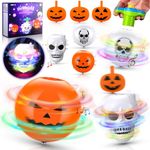 VINTOP 9Pcs Light Up Spinning Tops Christmas Stocking Stuffers Gifts for Kids, 6 Toys - Musical & Flash, 3 Small Pumpkin Spin Tops, Toy Bulk Toddlers Halloween Party Favors, Goodie Bags