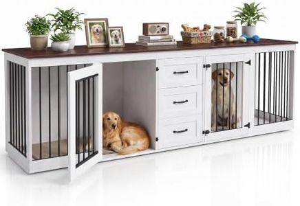 Garvee 92.8" Double Dog Crate Furniture with 3 Drawers, Dog Kennel Indoor