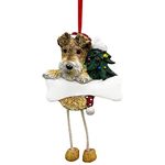 Wire Fox Terrier Ornament with Unique "Dangling Legs" Hand Painted and Easily Personalized Christmas Ornament