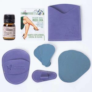Decolores - Guante Depilatorio Corporal y Facial - 10 Recambios Coporales y 7 Faciales - Incluye Aceite Hidratante - Depiladora sin Dolor - Vegano - Malva