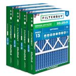 Filterbuy 20x25x5 Air Filter MERV 13 Optimal Defense (4-Pack), Pleated HVAC AC Furnace Air Filters for Honeywell FC100A1037, Lennox X6673, Carrier, and More (Actual Size: 19.88 x 24.75 x 4.38 Inches)