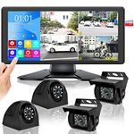 4K RV Backup Camera System with 10.36’’ Monitor for RV Truck Trailer Bus with Rear Side View 4 AHD Camera 4 Splits Touch Screen DVR Recording IP69 Waterproof Bluetooth Music Video Playback Avoid Blind