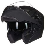 ILM Motorcycle Dual Visor Flip up Modular Full Face Helmet DOT with 7 Colors (S, MATTE BLACK)