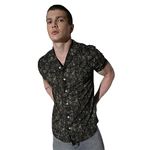 Hubberholme Men's Rayon Relaxed Fit Printed Half Sleeve Resort Shirt (Black & Olive, 42)