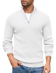 COOFANDY Sweater Men Quarter Zip Jumper 1/4 Zip Turtleneck Sweater Long Sleeve Warm Winter Jumper Polo Neck Jumpers Turtle Neck Tops Mock Neck Pullover White 3XL