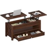 Seventable Coffee Table, 47.2" Lift Top Coffee Table with 2 Storage Drawers and Hidden Compartment, X Wood Farmhouse Support, Retro Center Table with Wooden Lift Tabletop, for Living Room,Espresso