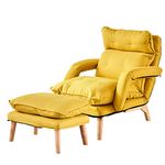 TUKAILAi Modern Recliner Armchair with Footstool, 5-Position Adjustable Backrest Reclining Linen Fabric Living Room Accent Chair with Thick Padded Seat and Wooden legs for Relaxed Reading