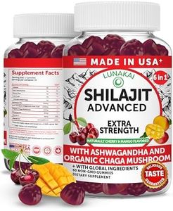 Lunakai USA Made Pure Shilajit Gummies 1200mg with Ashwagandha, Chaga, Vitamin C & D3 - Himalayan Shilajit for Men & Women, Energy & Vitality, 60ct