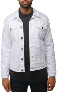 X RAY Mens Denim Jacket, Washed Ripped Distressed Flex Stretch Casual Trucker Biker Jeans Jacket for Men, White - Ripped, 3X-Large