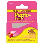 Pepto Bismol To Go Chewables | 5 Symptom Stomach Relief | Regular Strength | Cherry Flavour | 2x12 Chewables | For Nausea, Heartburn, Indigestion, Upset Stomach & Diarrhea Relief