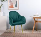 Mrc GreenLeaf Dining Chair,Accent Chair for Living Room Bedroom Restaurant,Velvet Fabric & Cushion Seat with Gold Metal Legs (Green)
