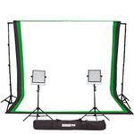 StudioPRO Double 600 LED Daylight S-600D Lighting Panel, Daylight, Photo Studio Video Lighting Kit with 6ftx9ft Black, White, and Green Muslin Backdrops with Background Support (Barndoors are sold separately)