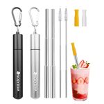 WKIEASON 2 Pack Portable Metal Drinking Straws Collapsible Stainless Steel Straws Telescopic Reusable Straw with Aluminum Key-Ring Case & Cleaning Brush and Silicone Tips for Travel Home Work