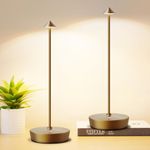 Tpczqj Set of 2 Rechargeable Cordless Table Lamp,6000mAh LED Battery Operated Desk Lamp Touch 3 Color Dimming Portable Outdoor Waterproof Table Light for Patio/Restaurant/Dining/Home (Bronze)