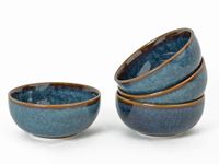 Bodhi House ‘Reactive’ Handpainted Premium Ceramic 4 Small Dinner Bowl| Dessert Bowl, Soup Bowl, Salad Bowl | Stoneware | Microwave and Dishwasher Safe | Pack of 4 | Greenish Blue