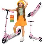 Kick Scooter for Kids Ages 6+, Teens & Adults, Adjustable Handlebars, Rear Brake, Big Wheel Foldable Scooter for Indoor & Outdoor (Pink)