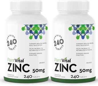 PlantVital Zinc Supplements 50mg (240 Count) - Immune Support, Healthy Bones, Hair, Nail and Skin with Zinc Gluconate 50mg - Made in Canada - Additive-Free - 480 Zinc Tablets