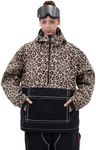 SNOWVERB Womens Baggy Snow Insulated Jacket Winter Waterproof Big Cargo Pocket Windproof Snowboarding Jacket with Hood (US, Alpha, Large, Regular, Regular, Leopard/Black)