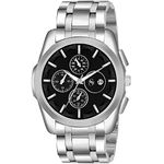 Shocknshop Analog Black Dial Date Aperture Functioning Stainless Steel Chain Wrist Watch for Men -WCH81 (Silver Black)