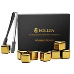 Whiskey Stones, Kollea 8 Pack Golden Stainless Steel Whiskey Chilling Rocks, Reusable Ice Cube for Drinking, Rum Cocktail Drink Accessories, Bartender Kit, House Warming Gifts New Home, Fathers Day