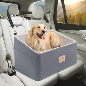 PAWBOSE Asiento de Coche para Perro Grande de Menos de 25 kg o 2 Perros pequeños, Cama de Viaje Lavable para Perro con cojín Grueso, Gris Asiento de Coche Elevado para Mascotas