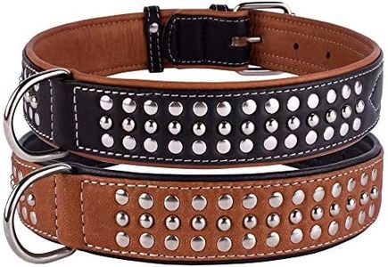 CollarDirect Studded Dog Collar Leather Pet Collars for Dogs Small Medium Large Puppy Soft Padded Brown Black (Black, Neck fit 20" - 22")