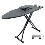 AKOZLIN Ironing Boards Steel with Sleeve Board & Hook 43.3"×13"×(24.8-30)" 6 Step Height Adjustable Foldable and Sturdy Stable Legs Detachable Heat Resistant Cover,Black