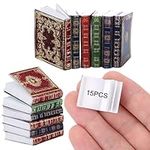 15 Pcs Miniatures Dollhouse Books, 1:12 Scale Miniatures Dollhouse Books Assorted Miniatures Books, Mini Books Model Dollhouse Decoration Accessories for Dolls Bedroom Library