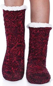 EBMORE Women Slipper Fuzzy Socks Fluffy Cozy Cabin Warm Winter Soft Thick Comfy Fleece Christmas Anti Slip Home Stocking Stuffer(Black&Red)