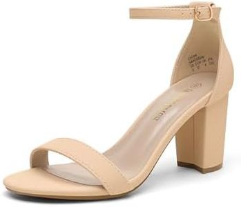 DREAM PAIRS Women's Chunk Low Heel Pump Sandals,Size 7W,Nude-Nubuck,Chunk-W
