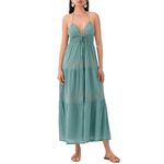 Women's Summer Maxi Dress Casual V Neck Spaghetti Strap Floral Embroidery A Line Dress Backless Holiday Beach Dress (A-Blue, M)