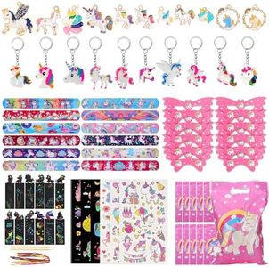 GOTFUN 72 Pcs Unicorn Party Bags Fillers for Girls, Unicorn Theme Toy, Kids' Party Favors Gift Bags Scratch Paintings Masks Keychains Slap Bracelet Sticker Pendants for Birthday Party Christmas Gifts