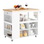 SoBuy FKW97-WN, Kitchen Storage Trolley Kitchen Cabinet Cupboard Sideboard Kitchen Island with Rubber Wood Worktop