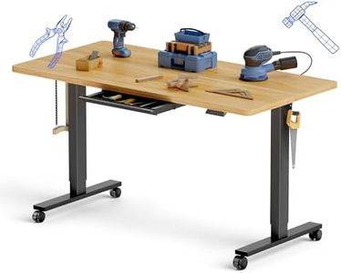 FLEXISPOT Electric Adjustable Workbench, 55x28 Inches Ergonomic Worktable with Drawer and Wheels for Garage, Workshop and Office, Spacious Desktop for Woodworking and Crafts, Maple, 4 Packages