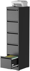 mysteeldepot 5 Drawer Vertical File Cabinet with Lock, Metal Filing Cabinets for Home Office, Heavy Duty File Storage Cabinet for Legal/Letter/A4 Documents, Easy to Assemble, Black