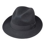 Borges & Scott Swift - Fedora - Lightweight - 100% Wool Felt - Crushable for Travel - Water Resistant - Snap Brim - Black 60cm