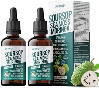 Soursop Bitters Liquid Soursop Drops with Sea Moss, Moringa, Turmeric, Black Seed Oil, Oregano, Ashwagandha & Chlorophyll High Absorption for Gut & Digestive Health, Immune & Antioxidant | 2 Pack