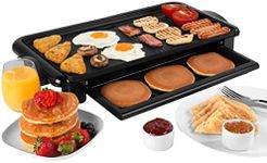 Salter EK4412 Electric Health Grill - Indoor Family Grill With Warming Tray Food Server, Non-Stick Flat & Griddle Plate, Detachable Temperature Control, Removable Drip Tray, Table Top Cooking, 2000W