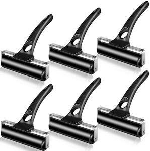 Frienda 6 Pcs Rubber Roller Black Rubber Brayer Rollers Ink Roller for Gluing Printing Inking Block Paper Crafting Press Printmaking Wallpaper Stamping Scrapbooks(4.7 Inches)