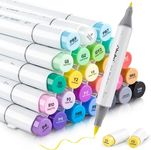 Ohuhu Alcohol Markers Brush Tip, Double Tipped Alcohol Based Art Marker Set for Artist Sketching Adult Coloring Illustration - 24 Basic Colors w/ 1 Colorless Blender - Brush & Fine - Honolulu B