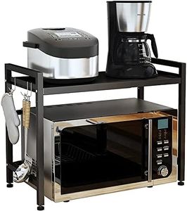 Drumm Meuble Rangement de Cuisine Support Four Micro-Ondes avec 2 Niveaux d'étagère Extensible en Hauteur & Largeur- avec 3 Crochets Parfaits pour accrocher Vos ustensiles de Cuisine