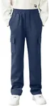 Arshiner Boys Cargo Pants Kids Elastic Waist Casual Athletic Jogger Sweatpants Open Bottom Baggy Pants with Pockets Navy Blue