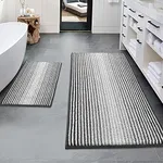 BSICPRO Bathroom Rugs and Mats Sets, 2 Piece Thick Absorbent Chenille Non Slip, Soft Shaggy Floor Mats, Machine Washable (20" x 47" Plus 16" x 24", Gray)